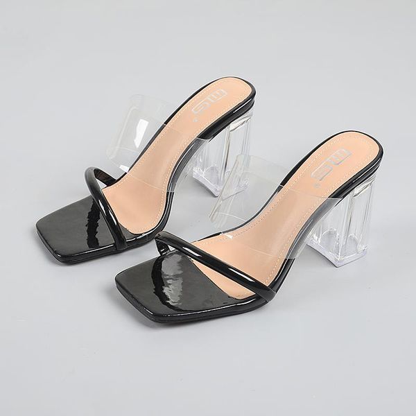 

shoes butterfly-knot glitter slides ladies' slippers transparent heel slipers women fashion square heeled mules jelly 2021, Black