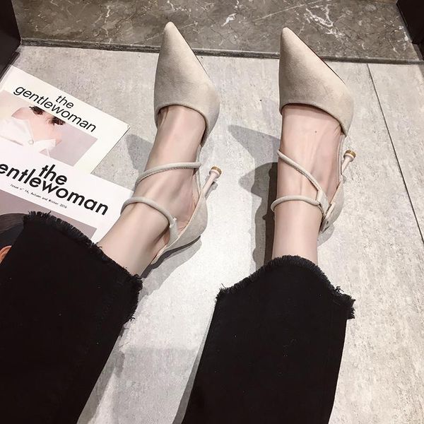 

dress shoes light summer mouth gentle word buckle with fine high heels, Black