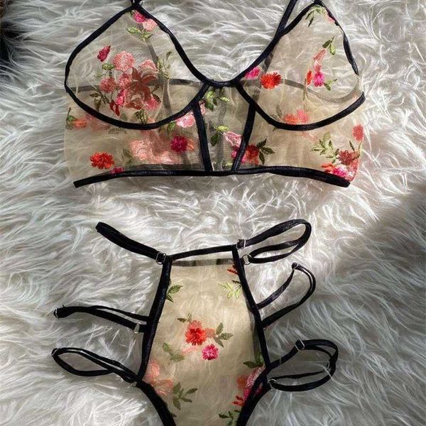 

selling three-point mesh lace perspective embroidery printing midnight bra gathering charm and interest underwear 211203, Black;white
