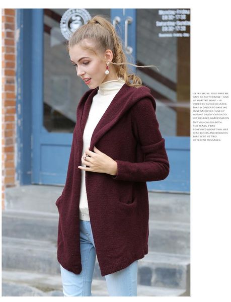 

women's knits & tees casual loose cardigan sweater women autumn winter knitted hooded coats fashion clothes solid streetwear midi sweat, White