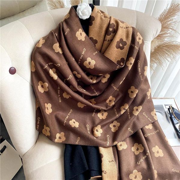 

scarves elegant floral scarf women winter cashmere pashmina shawls and wraps female thick warm bufandas for lady blanket stoles, Blue;gray