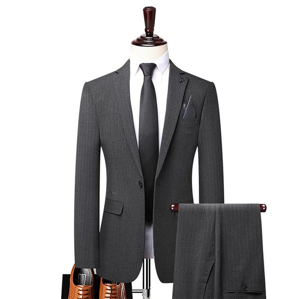 

men's suits & blazers suit stripe male set spring and autumn high-end business two-piece single button jacket trousers, White;black