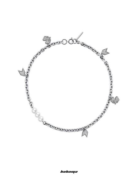 

chains babama trend partner fourtry with the same pearl necklace female luxury niche design sense clavicle chain male, Silver