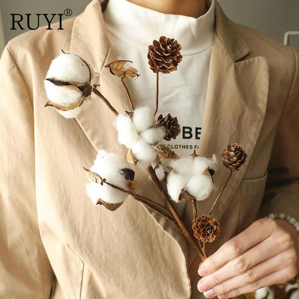 

decorative flowers & wreaths 8 heads naturally dried pine cones cotton flower artificial plants floral branch for wedding party fake decorat