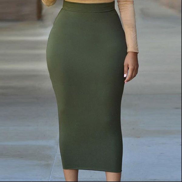 

autumn fashion office midi women skirt pencil high waist stretch bodycon tube ladies solid skinny plus size, Black