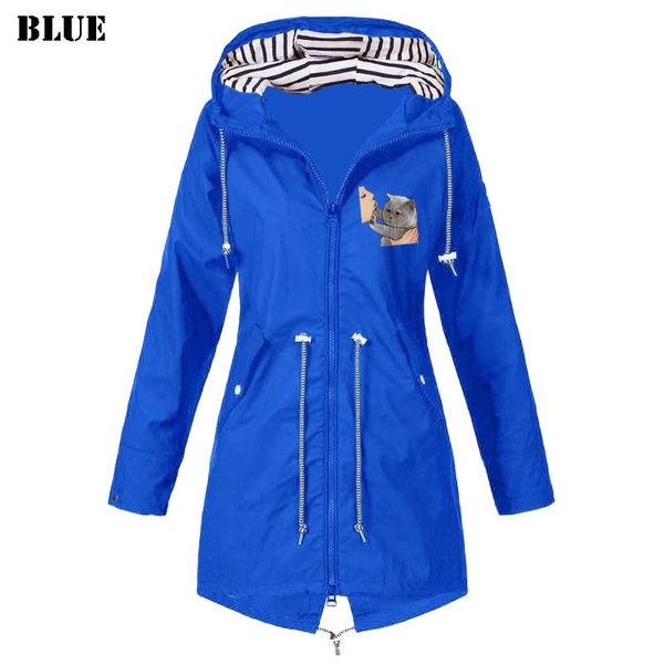 

women's jackets bikinis secret women cute kiss cat printed coat autumn winter mid length waterproof raincoat jacket windproof hooded zi, Black;brown