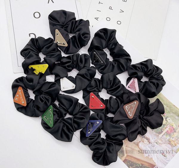 

children colorful letter triangle elastic hairbands sweet girls princess hair accessories designer women scrunchies horse tail rope q0964, Slivery;white