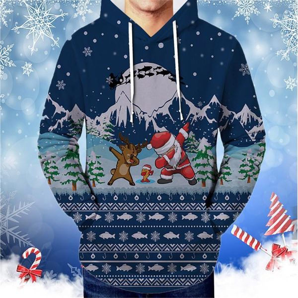 

men's hoodies & sweatshirts christmas sweatshirt autumn and winter santa claus elk printed aesthetic hoodie casual plus size hooded pul, Black