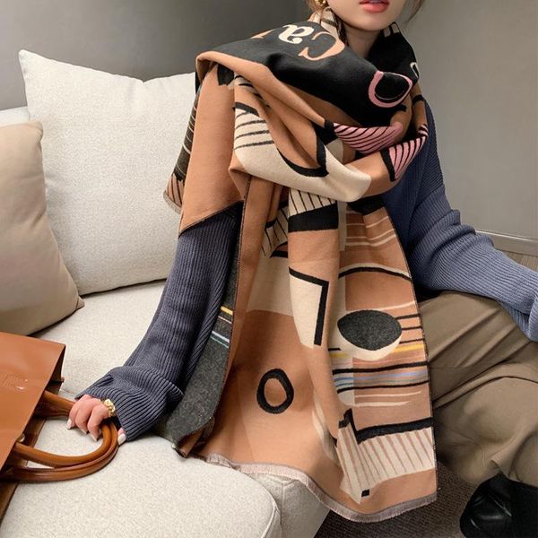 

scarves est cashmere scarf women fashion shawls wraps pashmina 2021 winter stoles bandana hijab beach blanket, Blue;gray