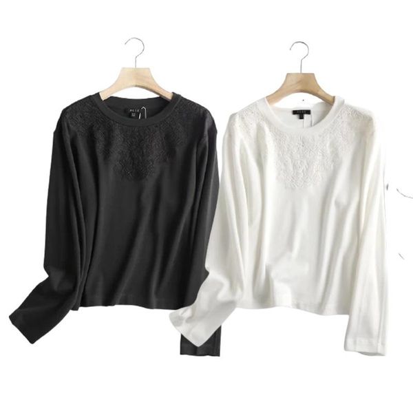 

women's blouses & shirts 2021 woman t-shirt summer fashion embroidered casual sweatshirt on chest around neck chic crop female, White