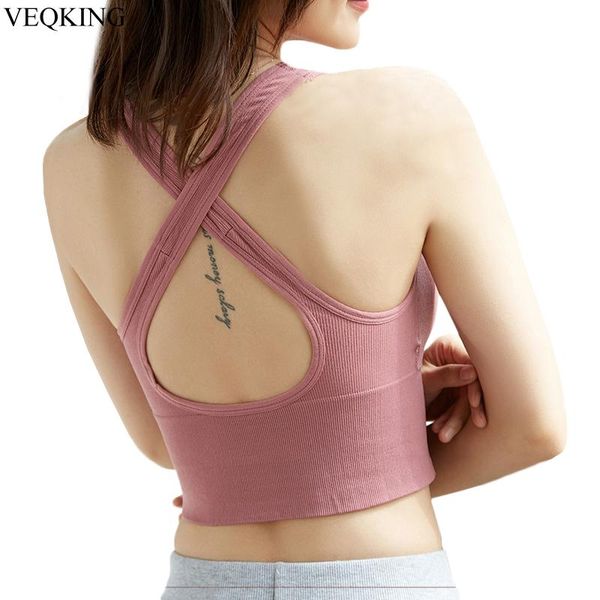 

yoga outfit veqking cross back lace sports bra,women beautiful sleep wrapped chest workout tube padded tank bras