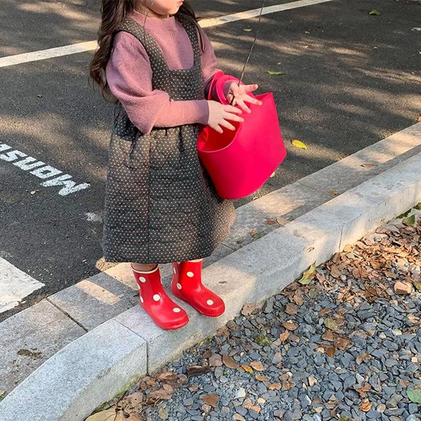 

girl's dresses children's wear 2021 autumn winter korean girls polka dot flower cotton padded dress, Red;yellow
