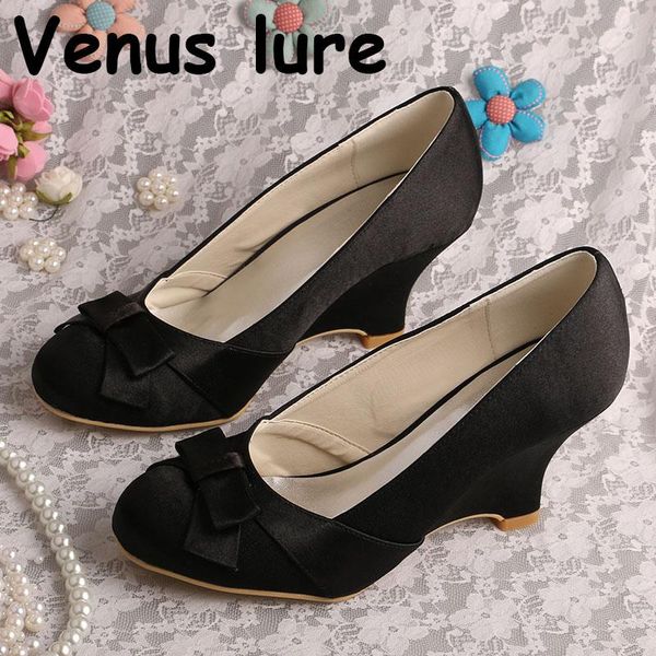 

dress shoes custom handmade occasion wedge closed toe black satin customized heel