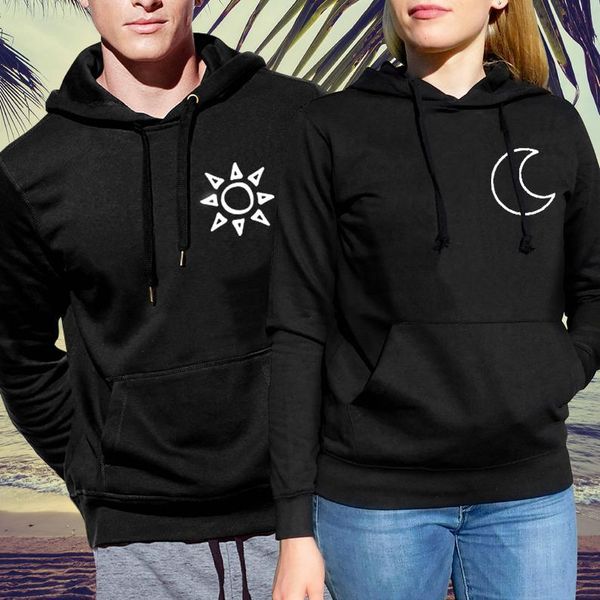 

women's hoodies & sweatshirts couples fashion womens valentine day matching 2021 sweatshirt moon and sun print pullovers, Black