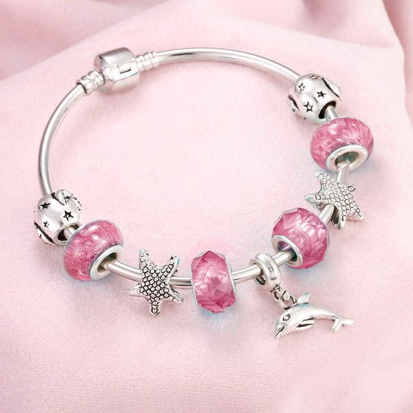 

fashion 5 style women charm bracelet dolphins starfish pendant luxury crystal beads bracelets bangles for girl diy jewelry gifts q0719, Black