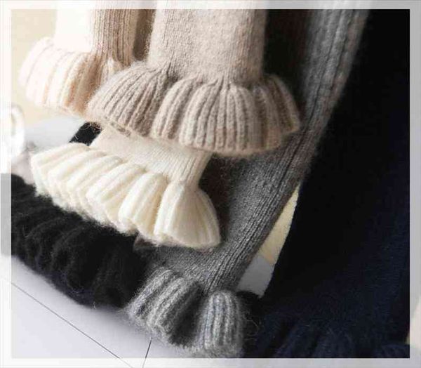 

autumn winter wood ear women sweater womens plus size lace sleeve shirt thick warm knit fashion versatile, White;black