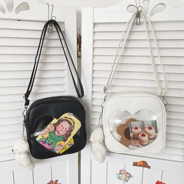 

evening bags fashion transparent love women crossbody solid color casual pu leather shoulder with pendant messenger for female