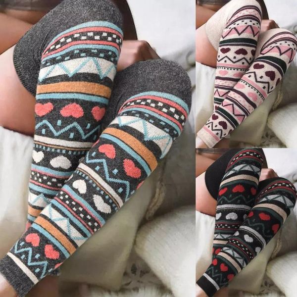 

sports socks women snowflake elk for christmas thigh high long stockings warm winter knitting over knee xmas knit wool, Black