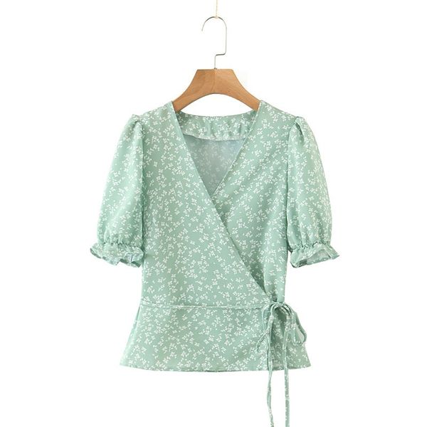 

hsa elegant blouse women casual v neck floral shirt female summer bow tie office fashion short sleeve blusas 210430, White