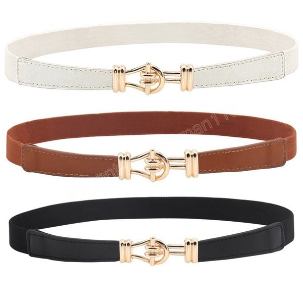 

fashion knotted shape buckle women belt solid color gold metal nylon wild waist belt thin silm dress coat female waistband, Black;brown