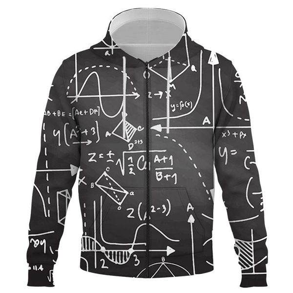 

men's hoodies & sweatshirts mathematical formula men zipper hoodie 3d printed plus size autumn and winter oversized hooded fashion stre, Black