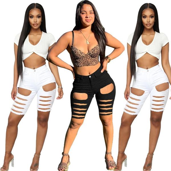 

women's jeans europe and the united states plus size fashion personality slimming solid color five-point pants, Blue