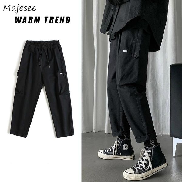 

men's pants casual men spring drawstring ankle length multi pockets plus size 3xl ins fashion leisure mens cargo trousers korean chic, Black
