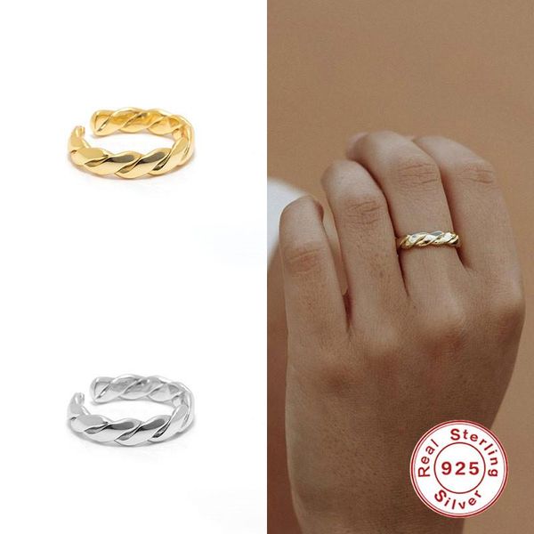 

cluster rings handmade twist shaped open ring sterling 925 silver all-match women's finger for anniversary fine jewelry accessories, Golden;silver