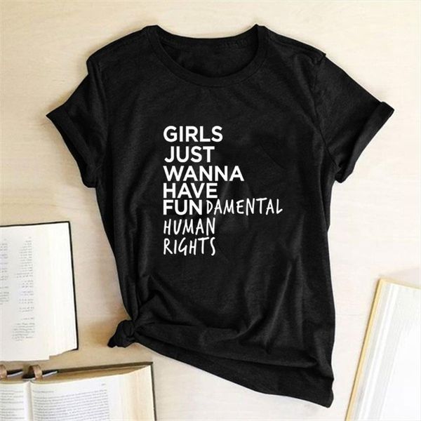 

girls just wanna have fundamen mens t shirt and womental human rights printed men womens tshirts summer for women, White;black