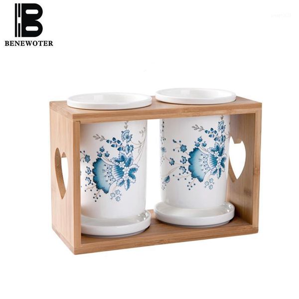 

storage bottles & jars korean style ceramic chopsticks cylinder with shelf hand painted art pattern tableware accessories spoon fork holders