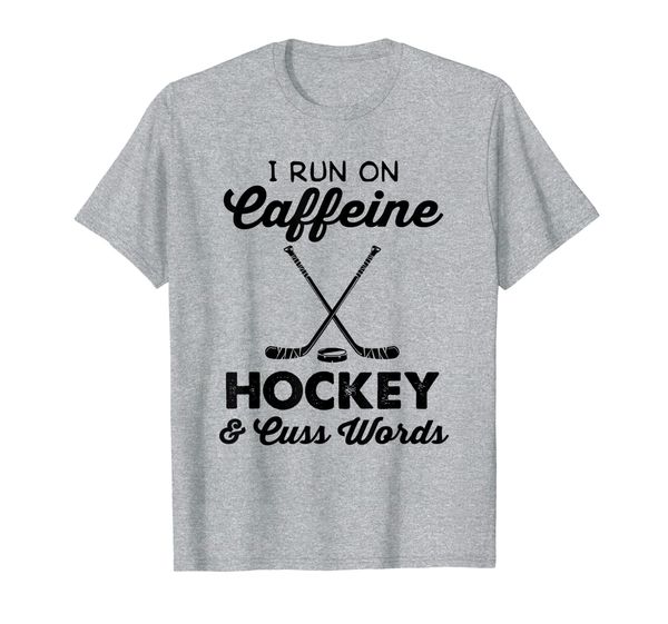 

i run on caffeine hockey and cuss words tshirt, White;black