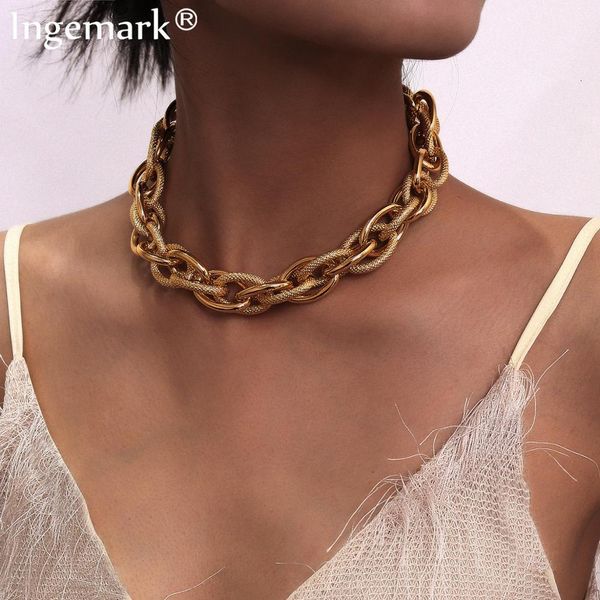 

necklaces pendants punk lock choker pendant women collar statement brand gold color chunky thick chain steampunk men, Silver