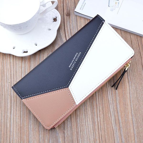 

wallets women's wallet long korean fashion splicing color contrast zipper thin large capacity soft leather clip bag, Red;black