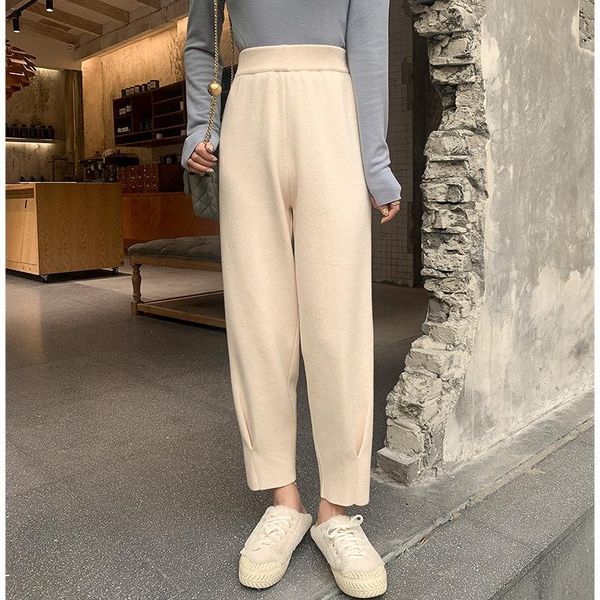

women's pants & capris korean winter wool women high waist thick harem casual plus size trousers female autumn warm ankle-length, Black;white