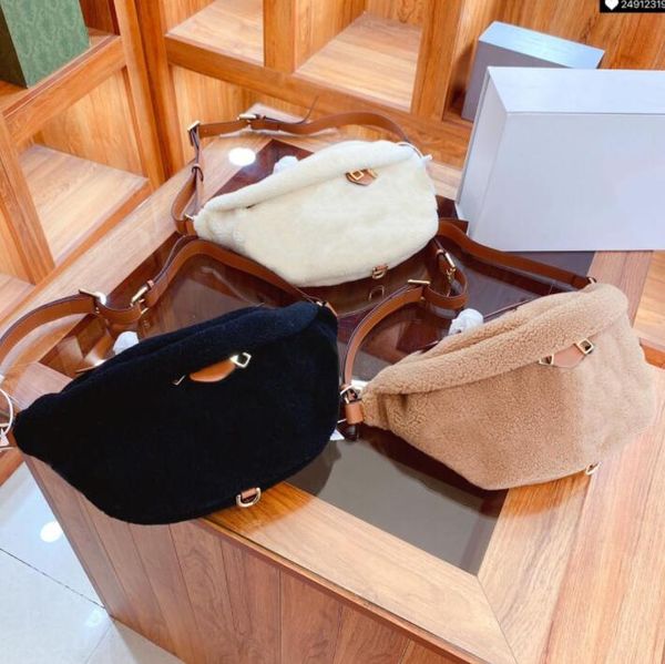 

2022 luxury furry waist bags fashion women crossbody lamb wool waist bag autumn winter purses medium size men & women