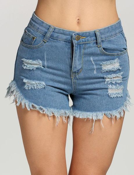 

women's jeans fashion women ripped hole tassel casual slim denim shorts, Blue