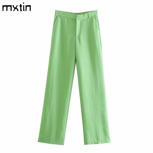 

women's pants & capris mxtin 2021 women spring fashion green straight vintage high waist side pockets office lady female ankle trousers, Black;white