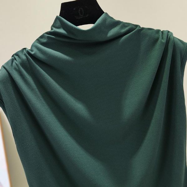 

women's tanks & camis women turtleneck sleeveless cotton solid casual loose tunic tee shirt tank fashion fluffy print personality, White