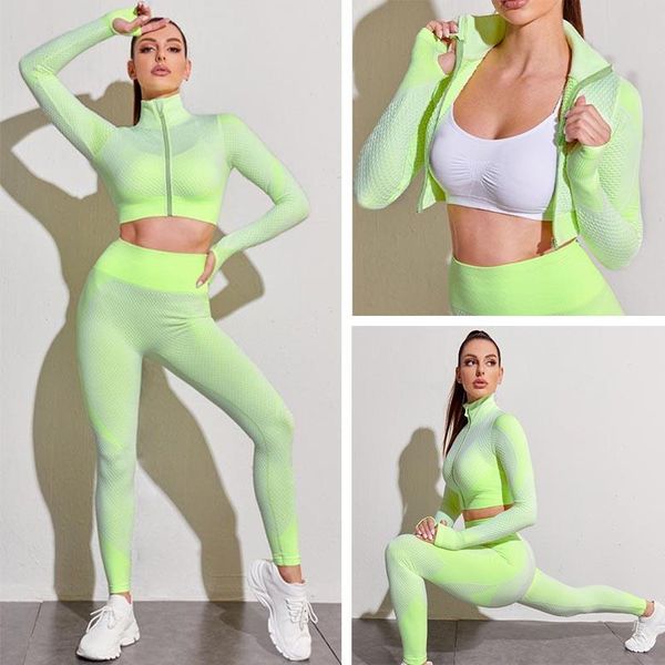 

yoga outfit women's tracksuit suit sports gym long sleeve high waist leggings breathable fitness set energy workout clothes