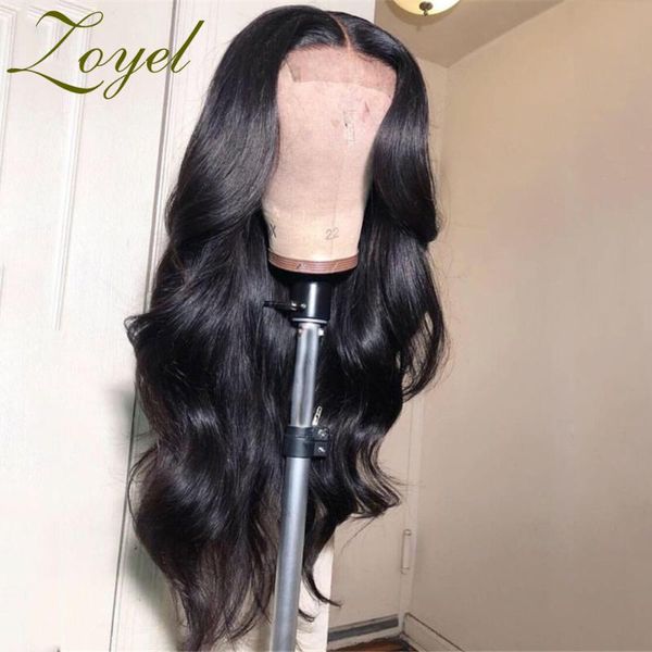 

synthetic wigs middle part 26inch body wave black glueless lace front hair wig for women preplucked heat resistant daily 180%density