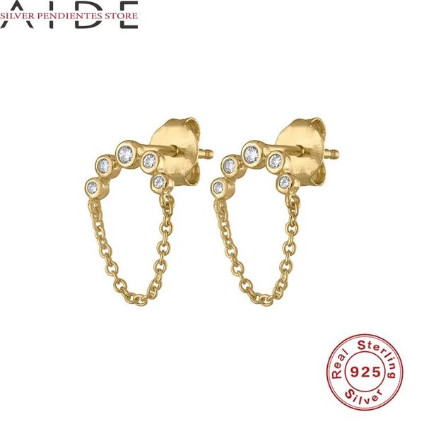 

pair 925 sterling silver jewelry gifts 2021 stud earrings for women fashion tassel chain aretes de mujer, Golden;silver