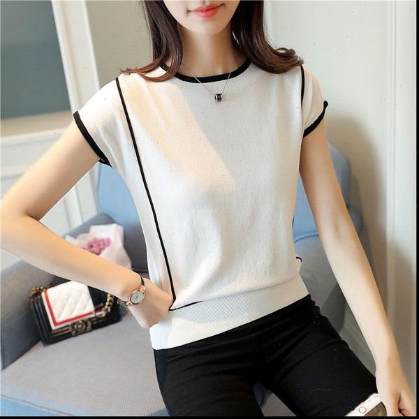 

women sweaters high fashion summer short sleeve pullover girls knitted knit pullovers quality black pull jumper, White;black