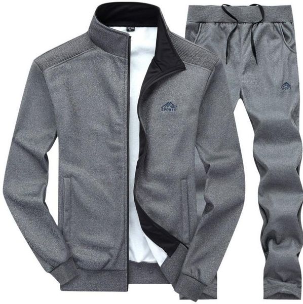 

men's tracksuits men solid color sportswear autumn jacket + pant tracksuit male sweatshirt casual 2 piece set 2021, Gray