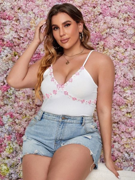 

plus flower applique cami 61zk#, Black
