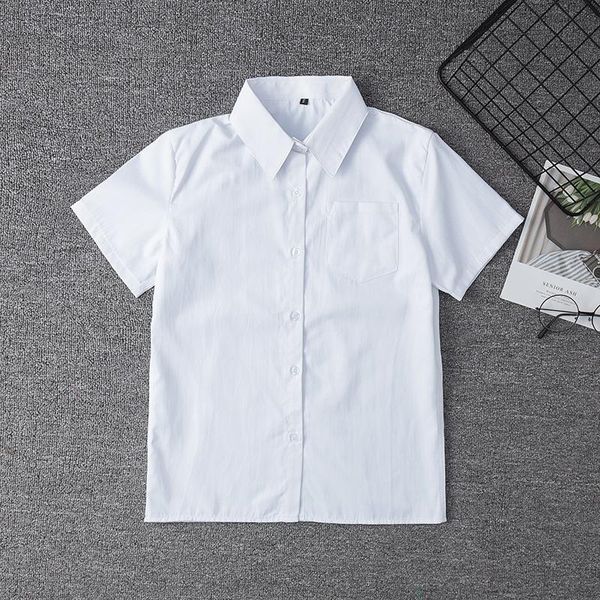 

4xl womens shirts summer casual white shirt japanese solid cotton v neck short-sleeve blouse office slim lapel blusas mujer women's bl