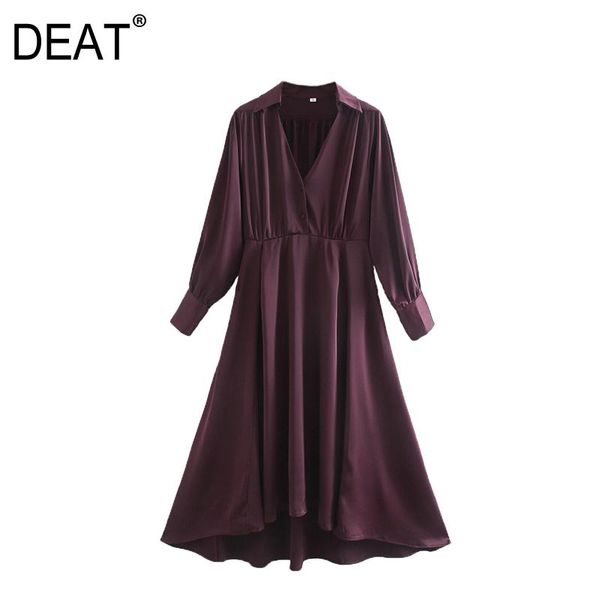 

[deat] 2021 spring fashion tide women turn-down collar knee-length long sleeve solid color a-line midi dress 13a876 casual dresses, Black;gray