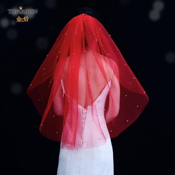 

bridal veils ueen v89 fashion wedding bling red bride tulle with pearls for women marriage party cathedral veil handmade, Black