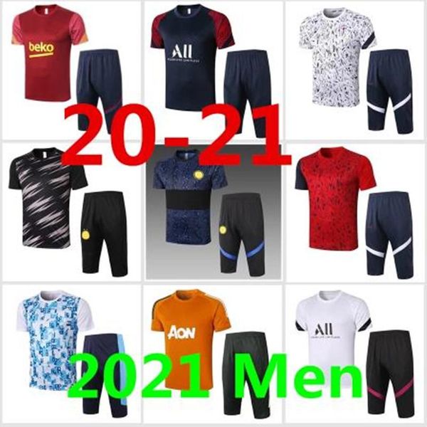 

men's tracksuits 2021 men soccer training suit 3/4 pants + short sleeve 20 21 shirt set, Gray