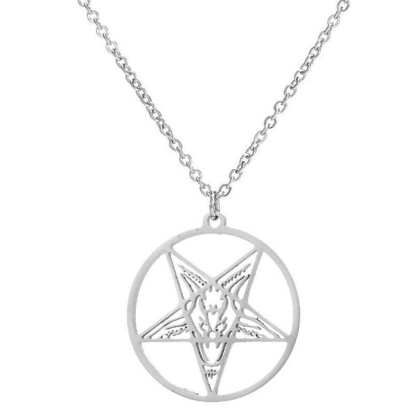 

pendant necklaces stainless steel geometric round five-pointed star necklace hollow hole head for women collar choker halloween gift, Silver