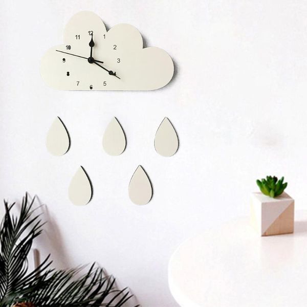

wall clocks cute mute clock children kids room living cloud with raindrop home decoration